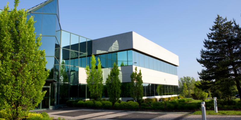 Solar and embedded network infrastructure installed on a commercial office building