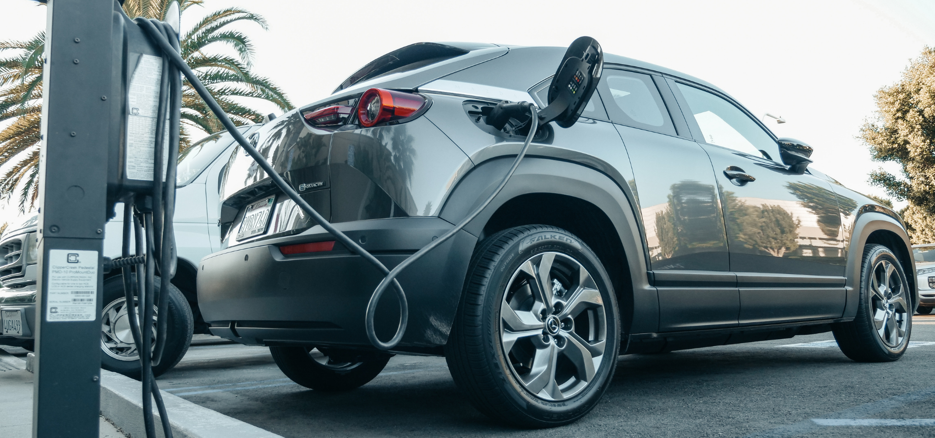 Workplace EV charging stations installed in a commercial car park