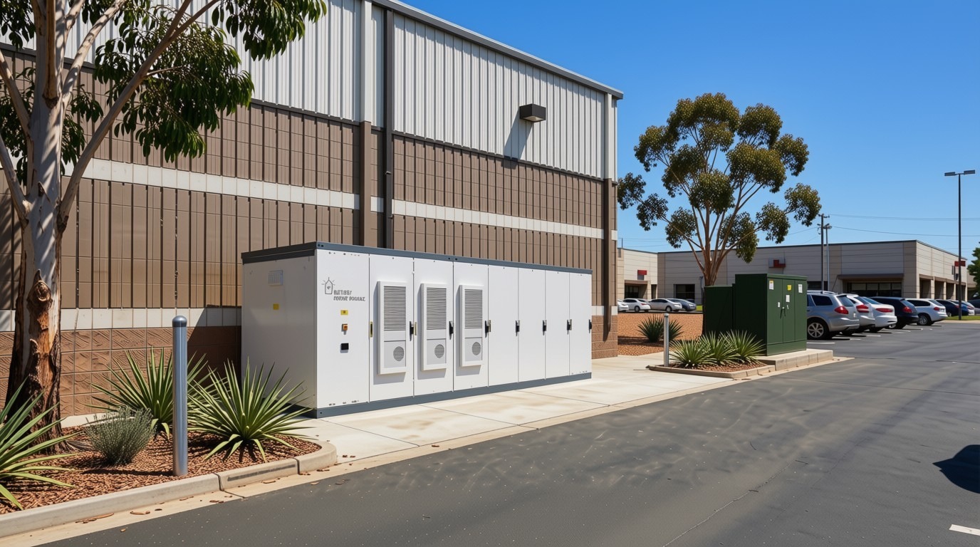 Commercial battery energy storage system installed at a business site